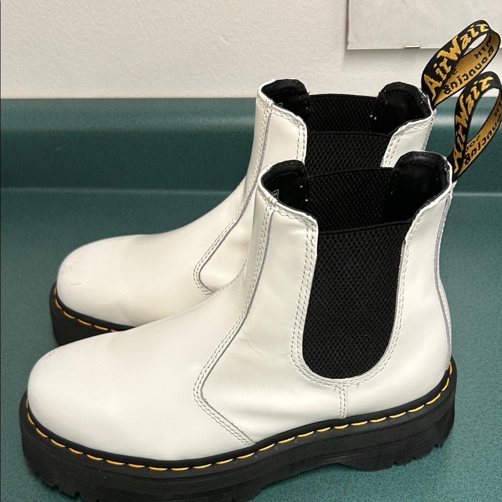 Dr. Martens White Chelsea Boots with Black Elastic